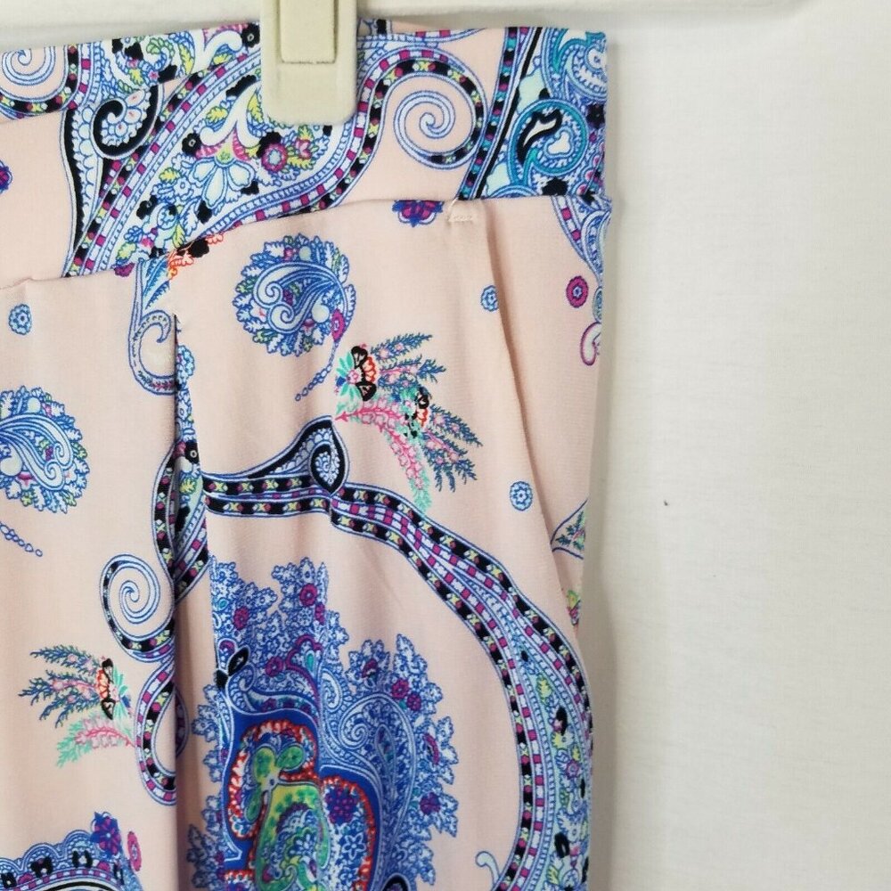 Express Women's Small Pants Pull On Pleated Stretch Paisley Pink Blue Pockets - Picture 5 of 7
